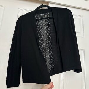 Roz & Ali Black 3/4 Sleeve Open Front Cardigan